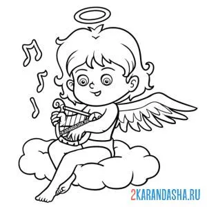 Раскраска ангел играет на арфе онлайн