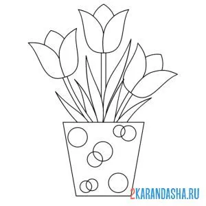 Раскраска тюльпаны в ярком горшке онлайн