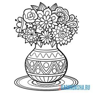 Раскраска расписная ваза с цветами онлайн