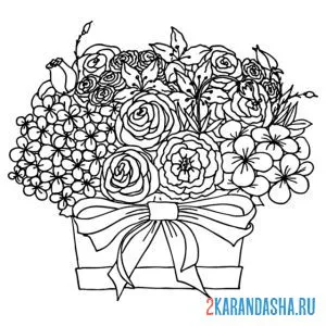 Раскраска корзинка с цветами онлайн