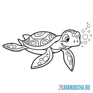Распечатать раскраску милая черепаха под водой на А4