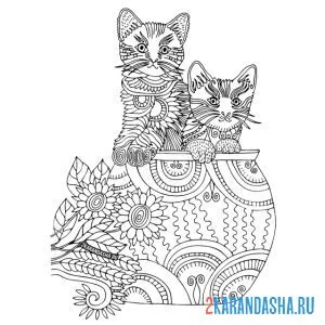 Раскраска ваза и котики в ней онлайн