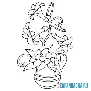 Распечатать раскраску ваза с необычными цветами на А4