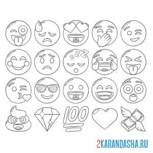 Раскраска смайлики emoji деньги онлайн