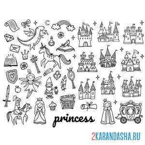 Раскраска наклейки юной принцессы онлайн