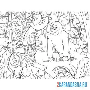 Распечатать раскраску животные в лесу на А4