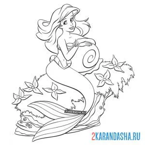 Распечатать раскраску русалочка ариэль принцесса подводного мира на А4