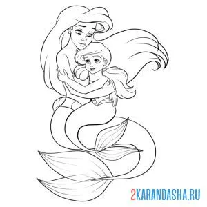 Раскраска русалочка ариэль и ее сестра онлайн