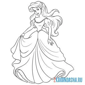 Раскраска русалочка ариэль танцует в платье онлайн