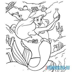 Раскраска русалочка ариэль нашла интересные вещи онлайн
