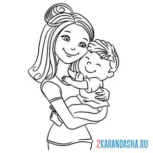Распечатать раскраску мама на руках с малышом на А4