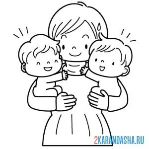 Распечатать раскраску мама с малышами на А4