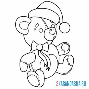 Раскраска плюшевый медведь новогодний онлайн