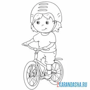 Распечатать раскраску девочка в шлеме на велосипеде на А4