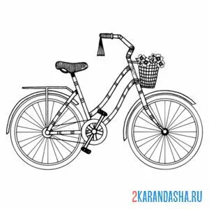 Раскраска велосипед с корзинкой онлайн
