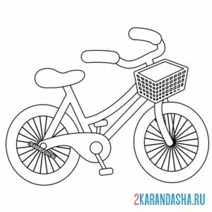 Распечатать раскраску велосипед детский с корзинкой на А4