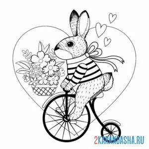 Раскраска милый зайка на велосипеде онлайн