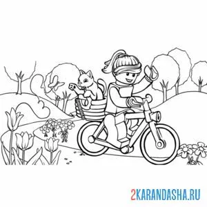 Распечатать раскраску лего девочка на велосипеде на А4