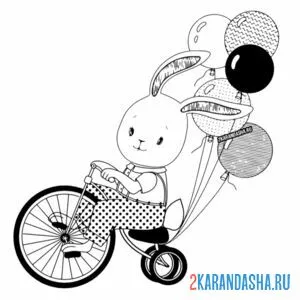 Раскраска милый зайчишка на велосипеде онлайн