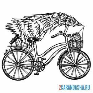Раскраска велосипед с елкой онлайн