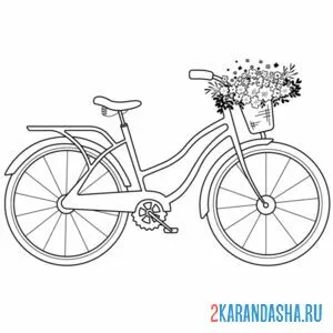 Распечатать раскраску женский велосипед с корзинкой на А4