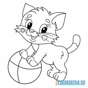 Онлайн раскраска котик и мячик