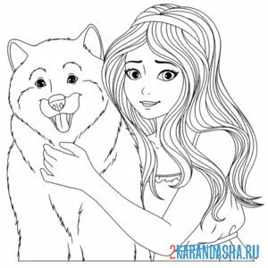 Распечатать раскраску девушка и собака на А4