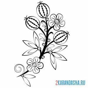 Раскраска хохлома арбузик онлайн