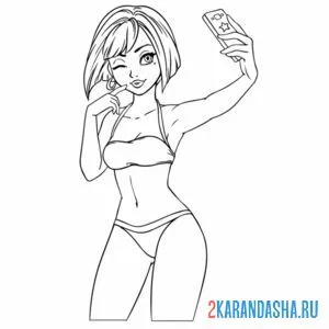 Раскраска селфи девушка в купальнике онлайн