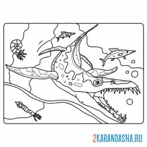Распечатать раскраску динозавр лиоплевродон на А4