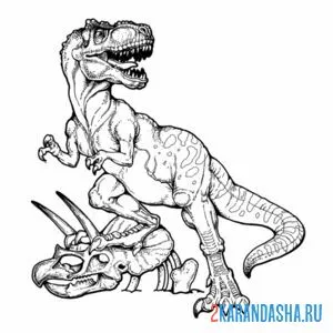 Распечатать раскраску тираннозавр ящер-гигант на А4