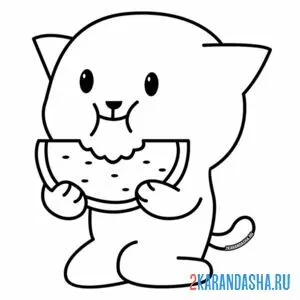 Раскраска кот ест арбуз онлайн
