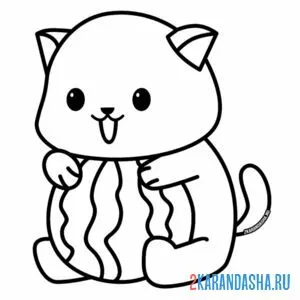 Раскраска котик и арбузик онлайн