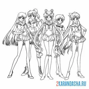 Раскраска сейлор мун и подружки аниме онлайн