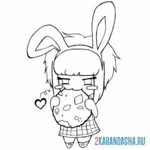 Раскраска аниме зайка ест печеньку онлайн