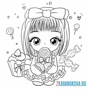 Раскраска аниме девочка с леденцом онлайн
