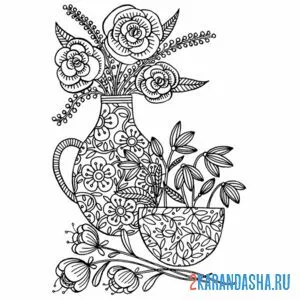 Раскраска натюрморт цветы в вазе онлайн