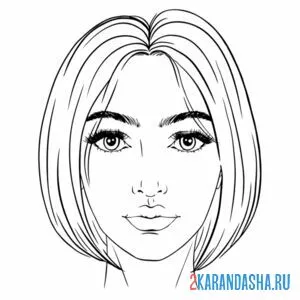 Распечатать раскраску лицо девушки с короткими волосами на А4