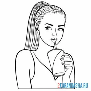 Раскраска девушка с хвостиком пьет сок онлайн