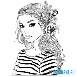 Раскраска лицо девушки и красивая прическа онлайн