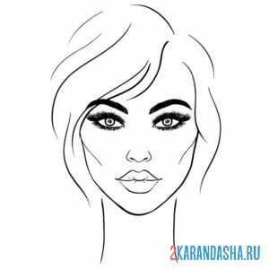 Распечатать раскраску серьезное лицо девушки с макияжем на А4
