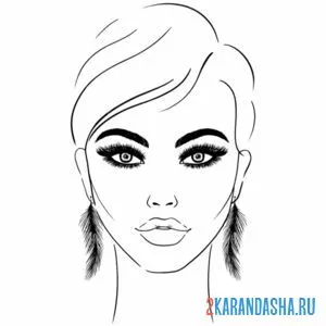 Распечатать раскраску лицо девушки с макияжем и серьгами на А4