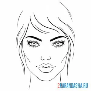 Распечатать раскраску лицо девушки для макияжа голова на А4