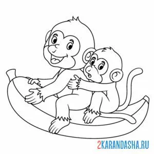Распечатать раскраску обезьянки на банане на А4