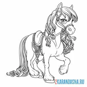 Раскраска красивая лошадь для принцессы онлайн