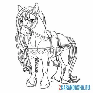 Онлайн раскраска красивая лошадка с гривой