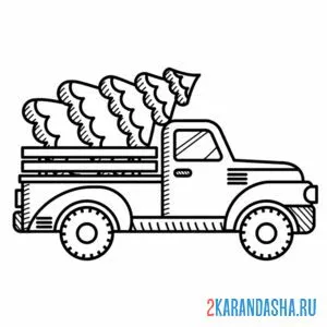 Раскраска грузовик с елкой онлайн