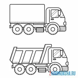 Раскраска два грузовичка онлайн