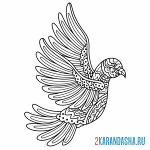 Раскраска голубь антистресс крылья онлайн