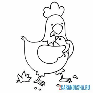 Раскраска курочка с цыпленокм онлайн